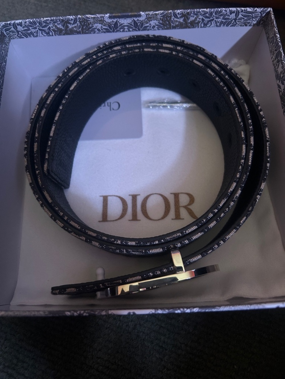 Dior Black Leather Men’s Belt with Silver-Tone Logo Trim